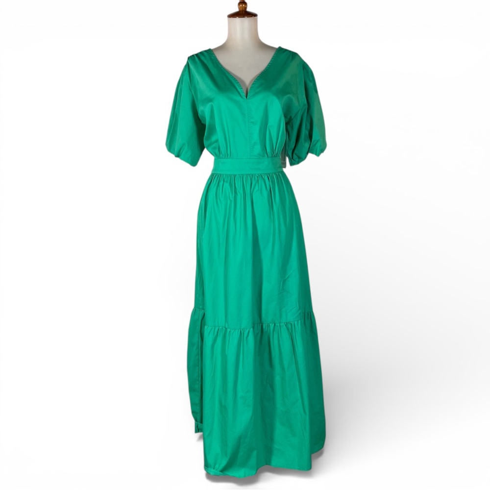 French Connection Green Maxi Dress Women’s L NWT Puff Sleeve V-Neck Cottagecore